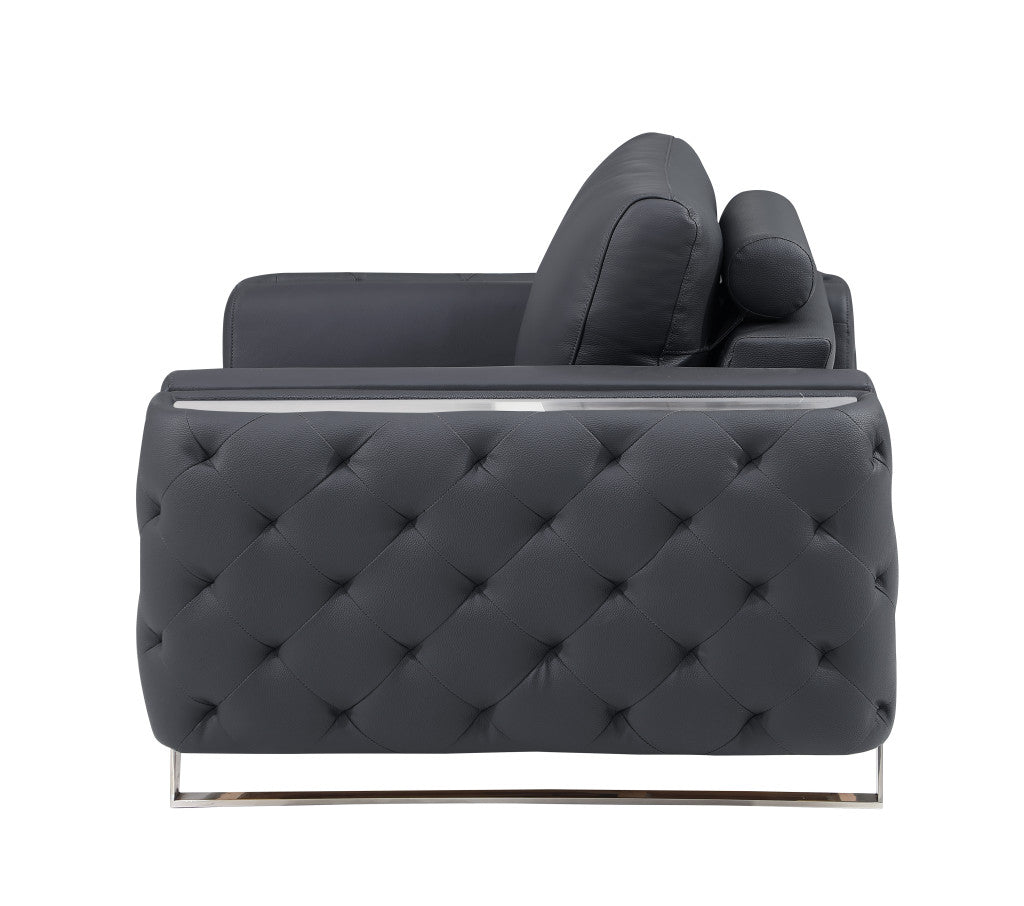 72" Dark Gray And Silver Genuine Leather Love Seat By Homeroots | Loveseats | Modishstore - 6