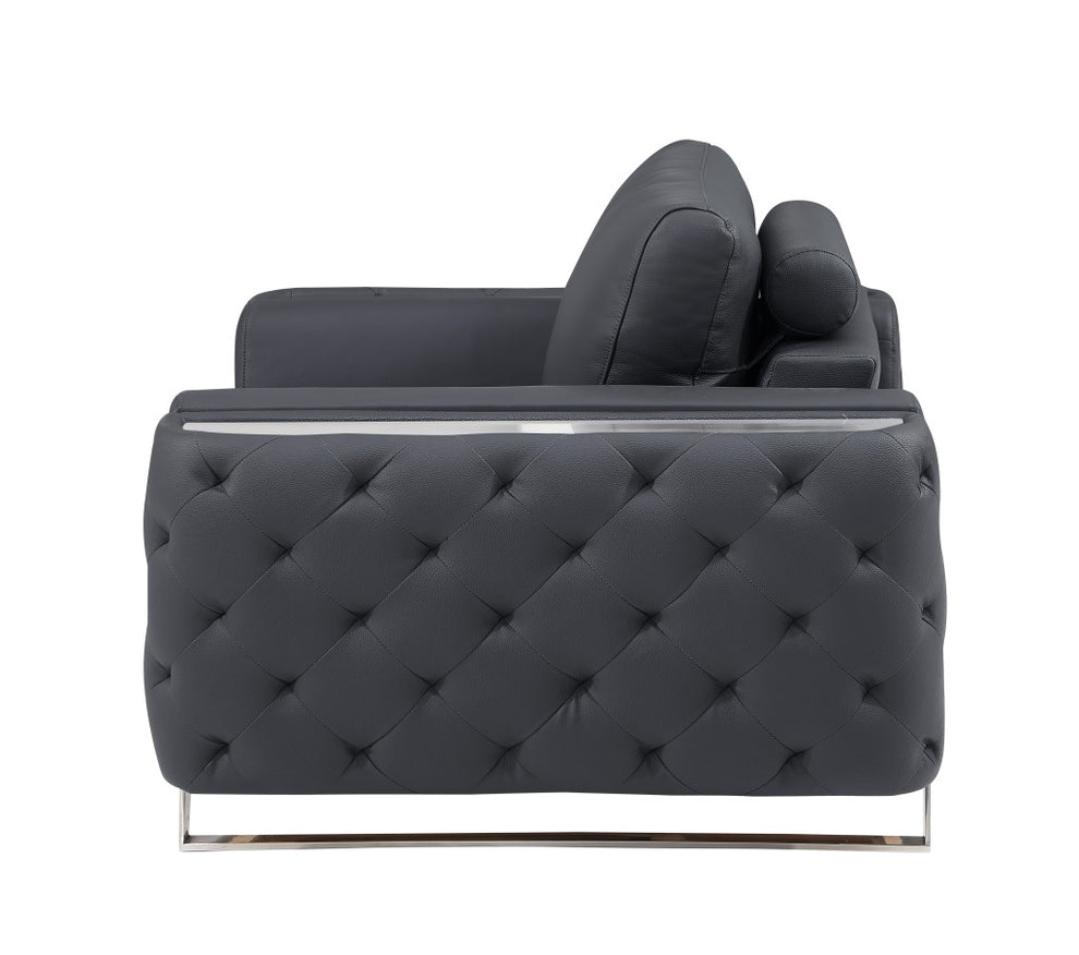 72" Dark Gray And Silver Genuine Leather Love Seat By Homeroots | Loveseats | Modishstore - 6