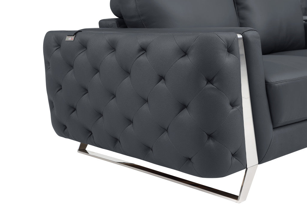 72" Dark Gray And Silver Genuine Leather Love Seat By Homeroots | Loveseats | Modishstore - 7