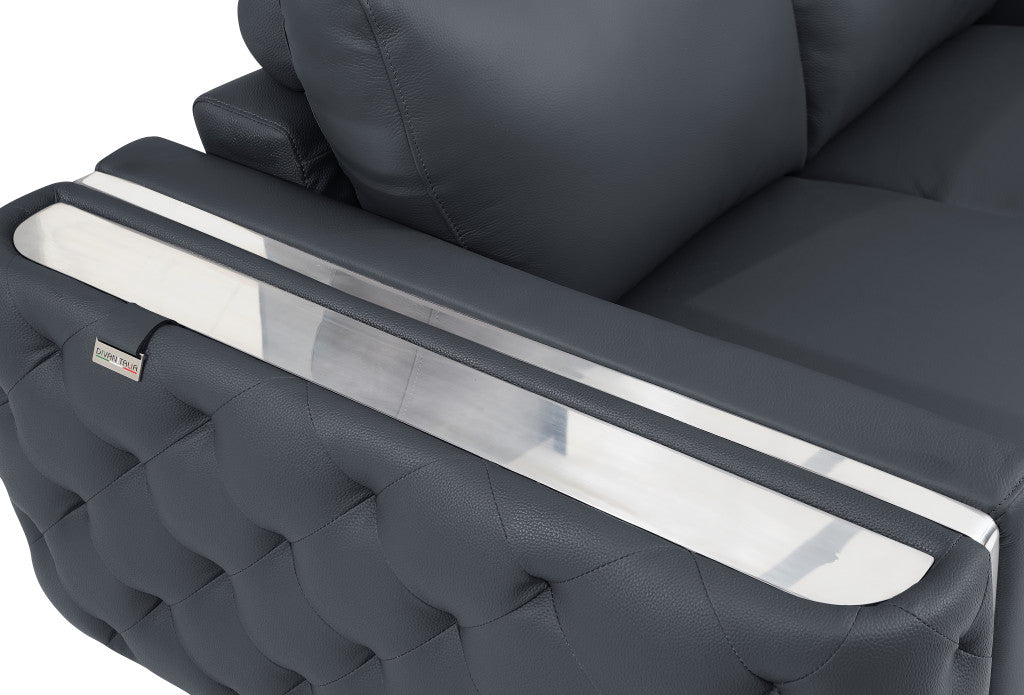 72" Dark Gray And Silver Genuine Leather Love Seat By Homeroots | Loveseats | Modishstore - 8