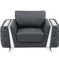 50" Dark Gray and Silver Faux Leather Tufted Arm Chair By Homeroots