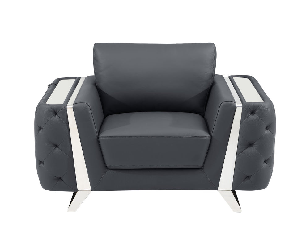 50" Dark Gray and Silver Faux Leather Tufted Arm Chair By Homeroots | Armchairs | Modishstore - 2