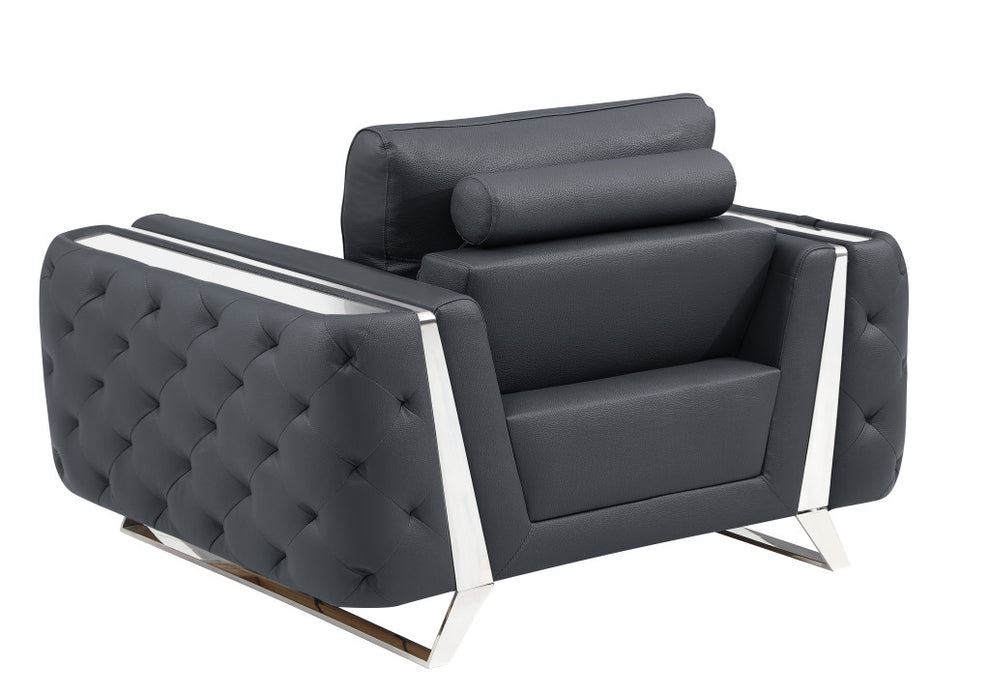 50" Dark Gray and Silver Faux Leather Tufted Arm Chair By Homeroots | Armchairs | Modishstore - 3