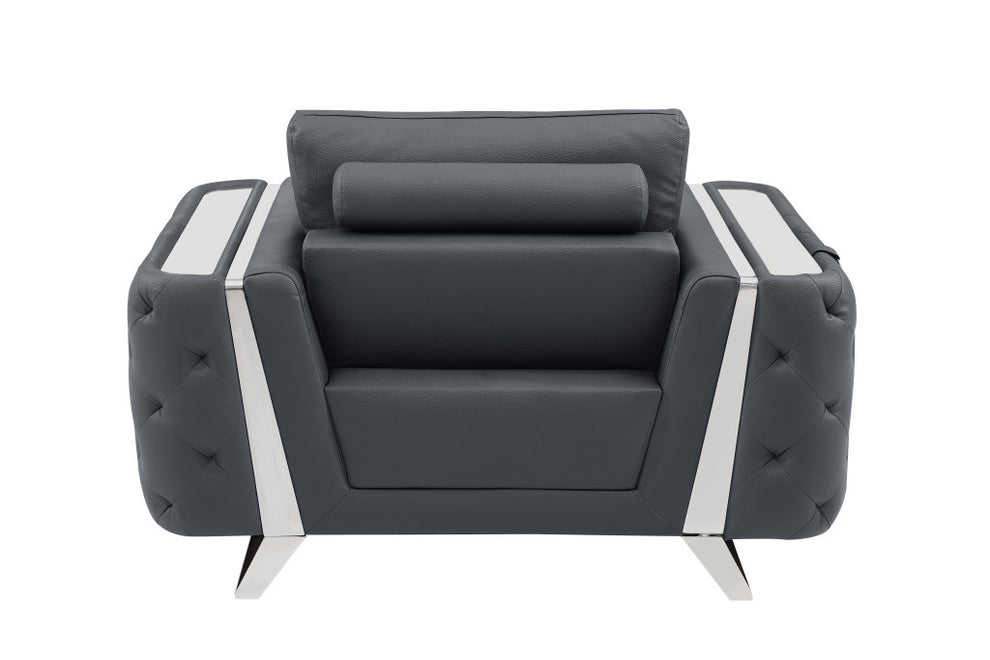50" Dark Gray and Silver Faux Leather Tufted Arm Chair By Homeroots | Armchairs | Modishstore - 4