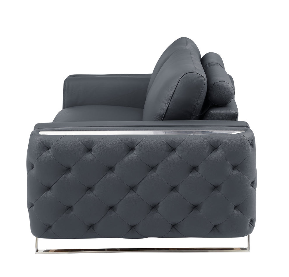 50" Dark Gray and Silver Faux Leather Tufted Arm Chair By Homeroots | Armchairs | Modishstore - 5