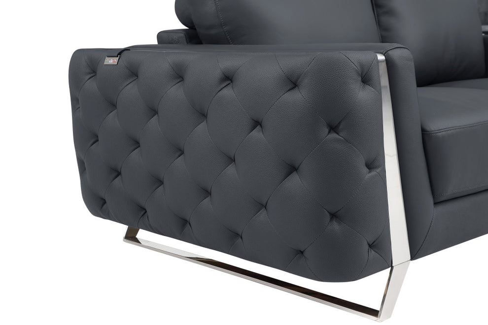 50" Dark Gray and Silver Faux Leather Tufted Arm Chair By Homeroots | Armchairs | Modishstore - 7