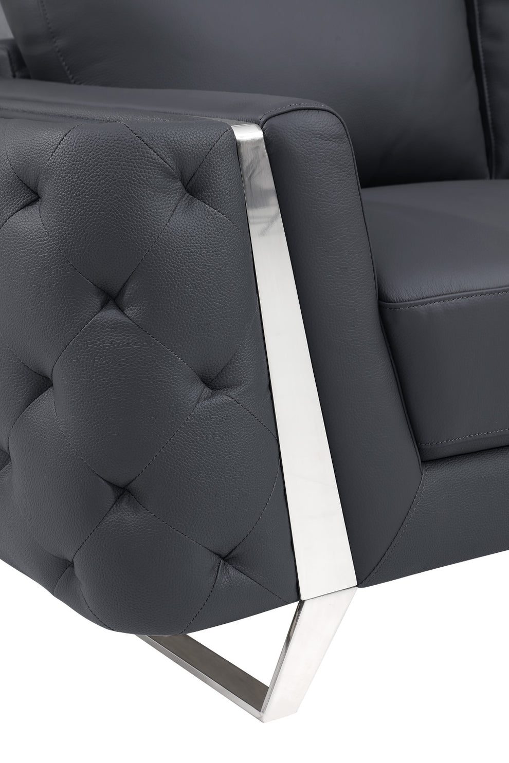 50" Dark Gray and Silver Faux Leather Tufted Arm Chair By Homeroots | Armchairs | Modishstore - 9