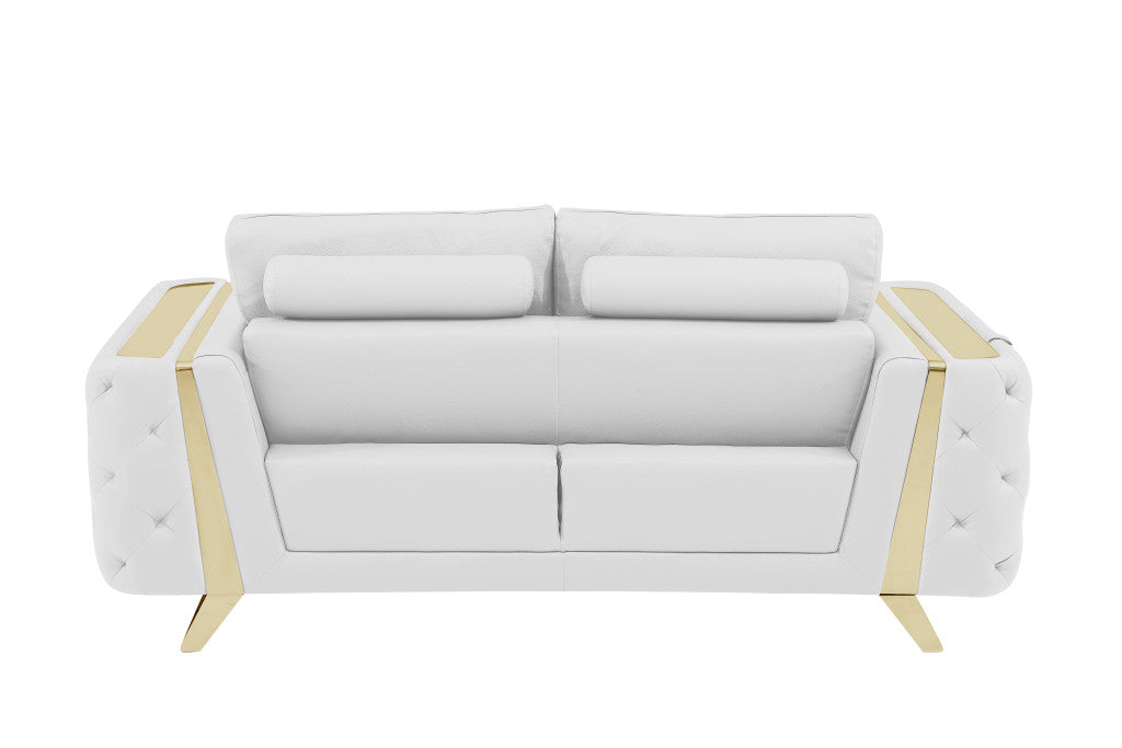 72" White And Gold Genuine Leather Love Seat By Homeroots