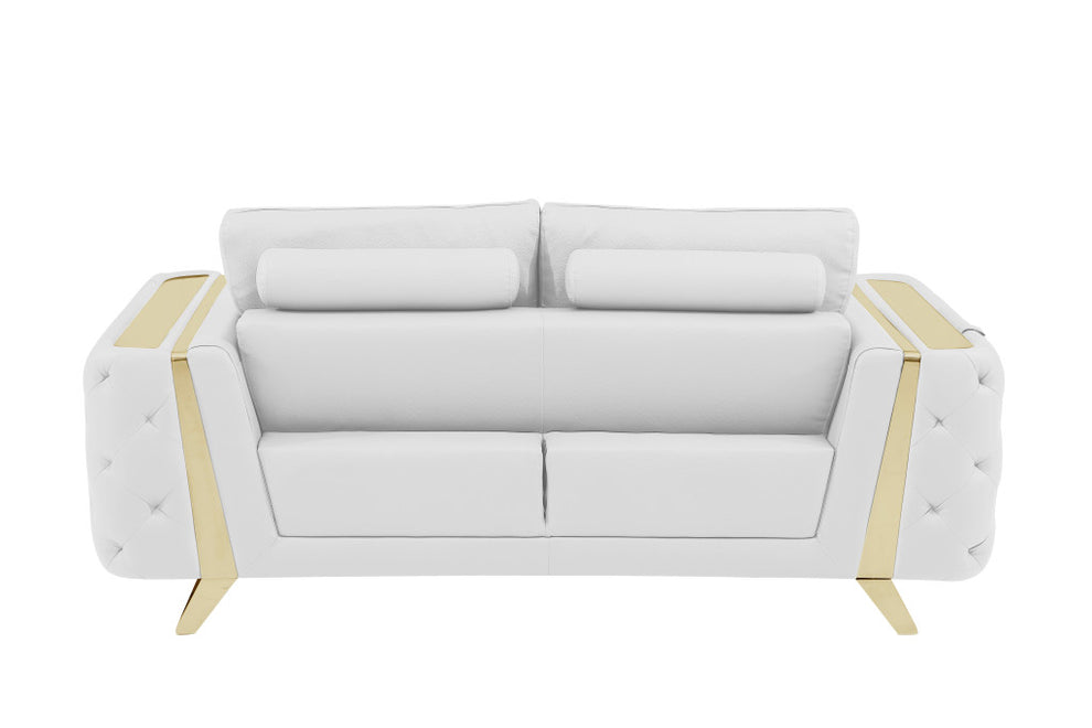 72" White And Gold Genuine Leather Love Seat By Homeroots | Loveseats | Modishstore - 4