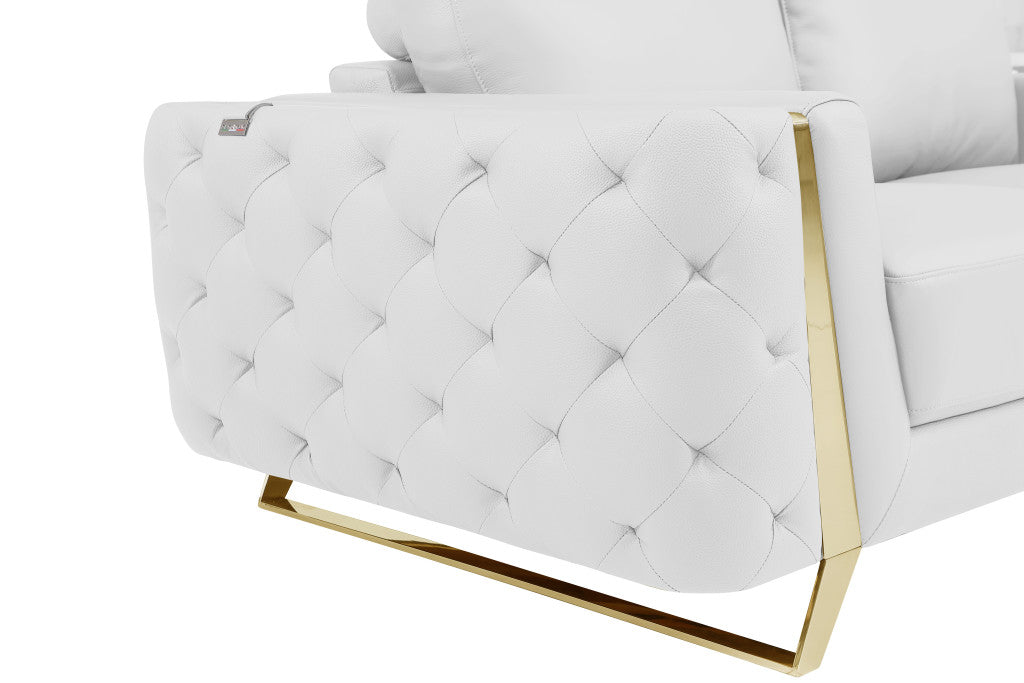 72" White And Gold Genuine Leather Love Seat By Homeroots | Loveseats | Modishstore - 6