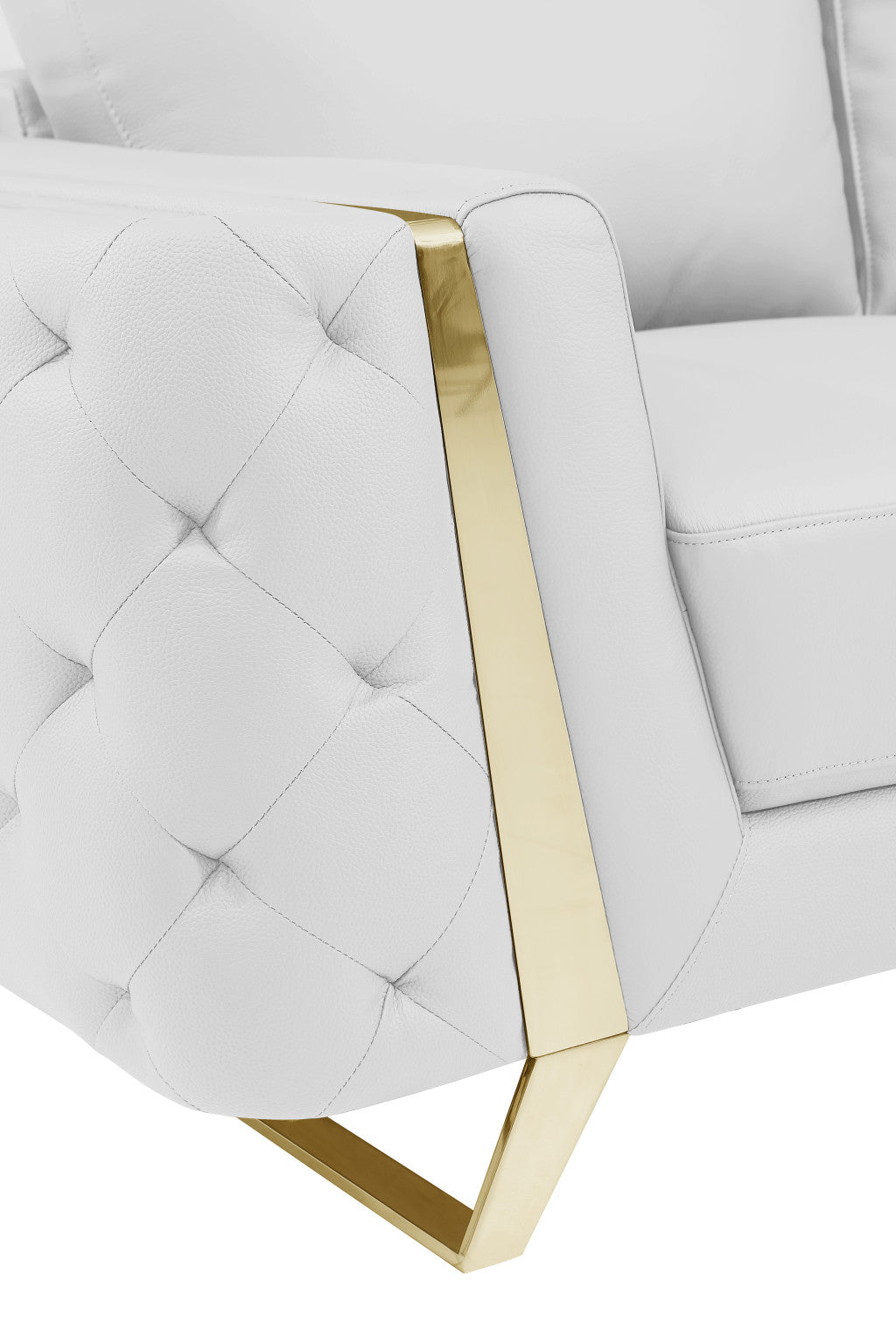 72" White And Gold Genuine Leather Love Seat By Homeroots | Loveseats | Modishstore - 8