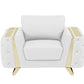 50" White and Gold Genuine Leather Chair Arm Chair By Homeroots | Armchairs | Modishstore - 2