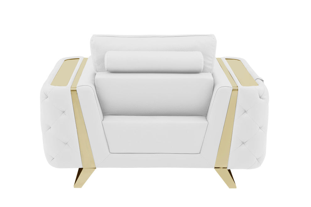 50" White and Gold Genuine Leather Chair Arm Chair By Homeroots | Armchairs | Modishstore - 4