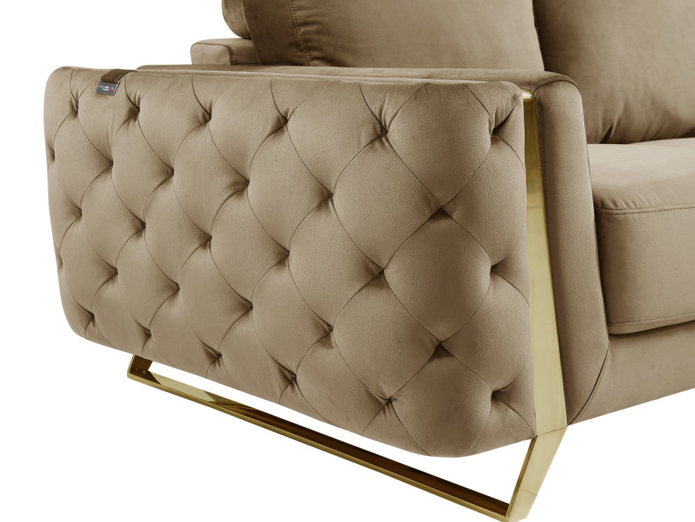 50" Beige and Gold Velvet Chair Arm Chair By Homeroots | Armchairs | Modishstore - 7