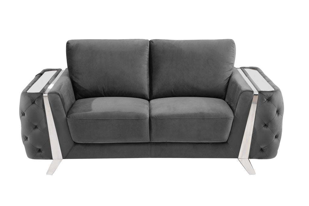 72" Dark Gray And Silver Velvet Love Seat By Homeroots | Loveseats | Modishstore - 4