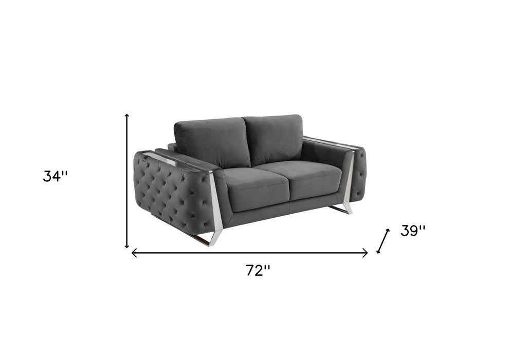 72" Dark Gray And Silver Velvet Love Seat By Homeroots | Loveseats | Modishstore - 9