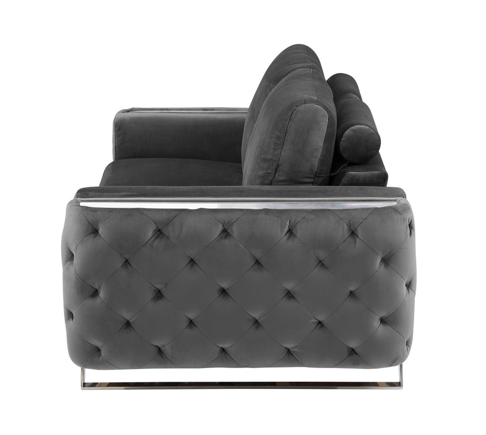 72" Dark Gray And Silver Velvet Love Seat By Homeroots | Loveseats | Modishstore - 5