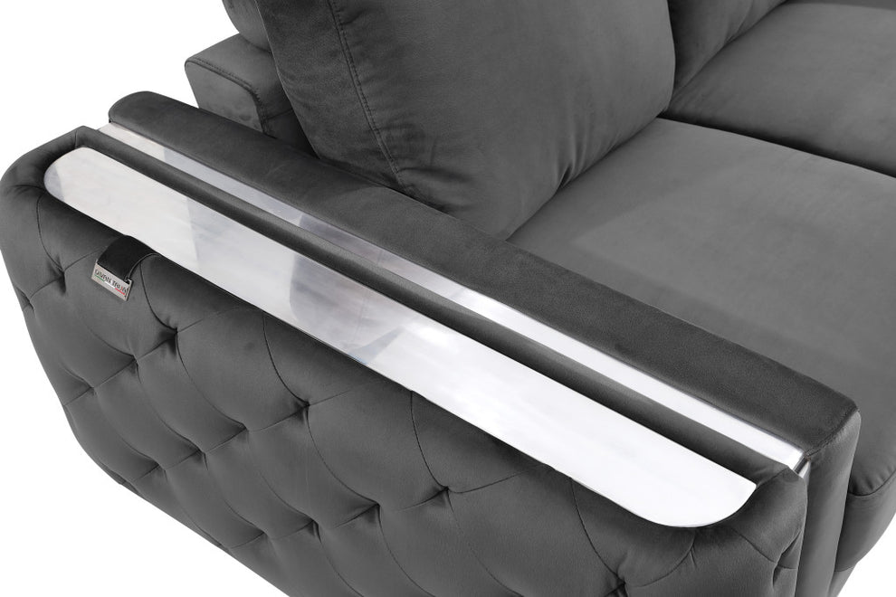 72" Dark Gray And Silver Velvet Love Seat By Homeroots | Loveseats | Modishstore - 6