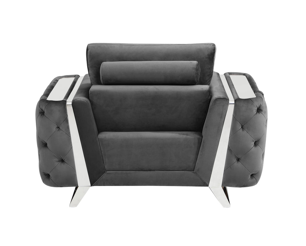 50" Dark Gray and Silver Velvet Tufted Arm Chair By Homeroots | Armchairs | Modishstore - 4