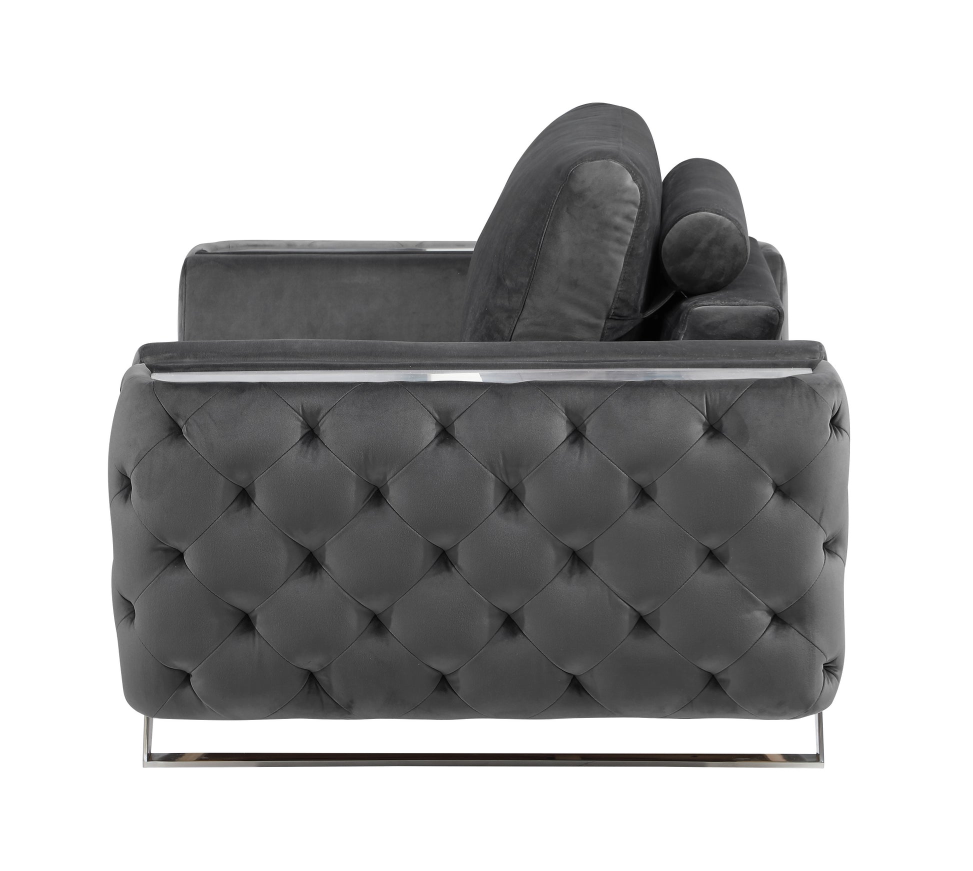 50" Dark Gray and Silver Velvet Tufted Arm Chair By Homeroots | Armchairs | Modishstore - 5