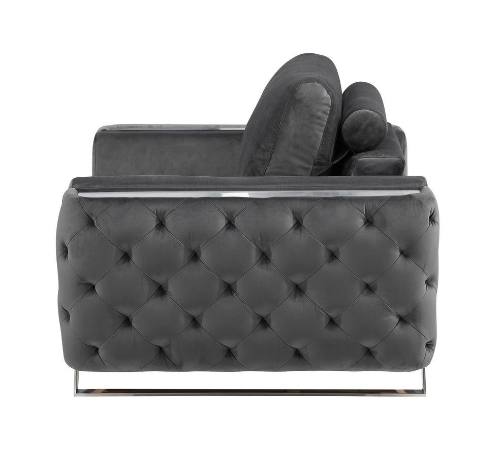 50" Dark Gray and Silver Velvet Tufted Arm Chair By Homeroots | Armchairs | Modishstore - 5