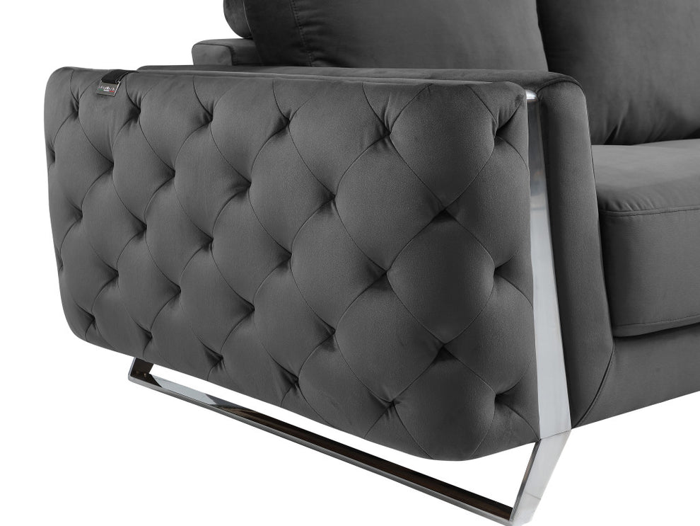 50" Dark Gray and Silver Velvet Tufted Arm Chair By Homeroots | Armchairs | Modishstore - 8
