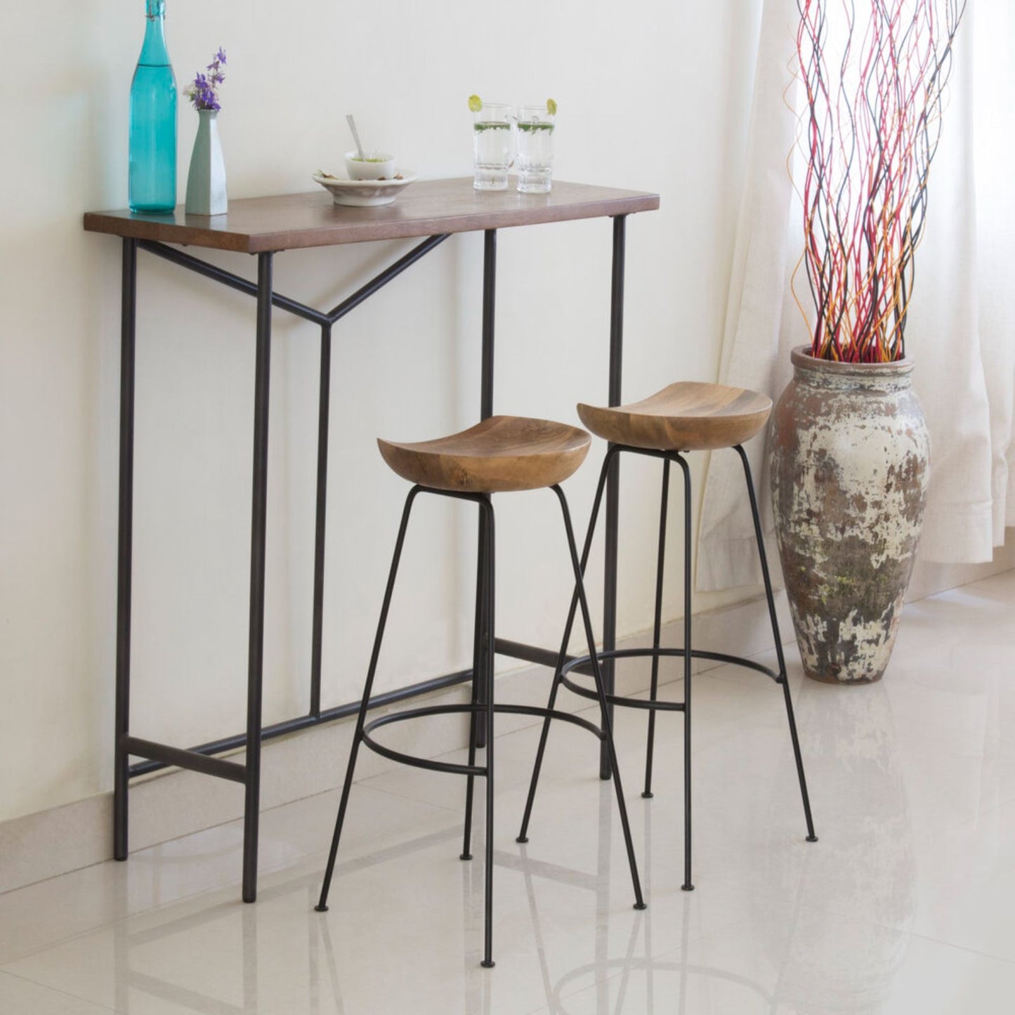 26" Wood Brown And Light Gray Backless Counter Height Bar Chair With Footrest By Homeroots | Bar Stools | Modishstore - 5