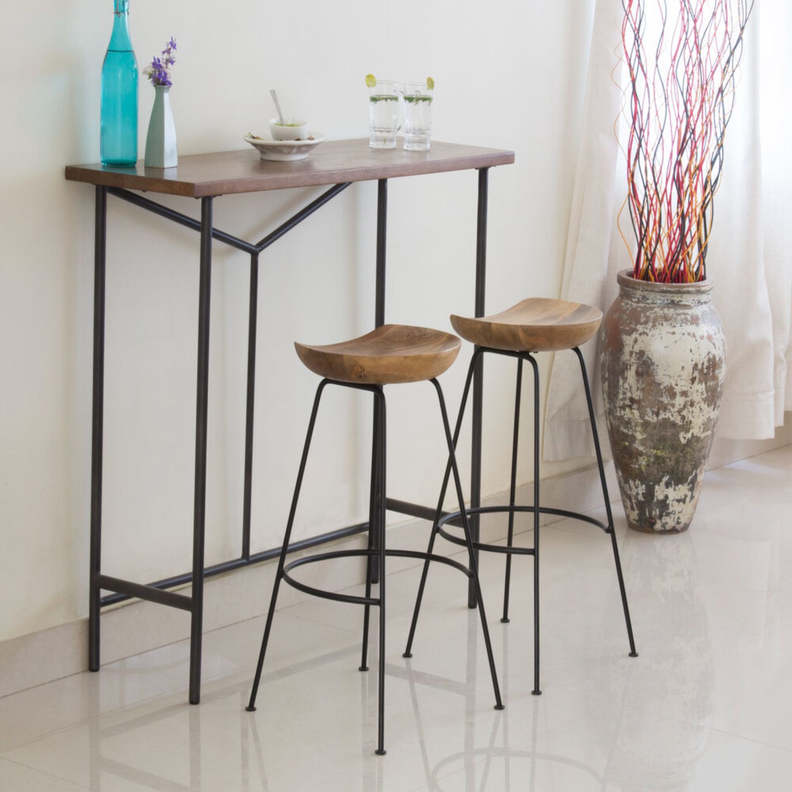 26" Wood Brown And Light Gray Backless Counter Height Bar Chair With Footrest By Homeroots | Bar Stools | Modishstore - 5