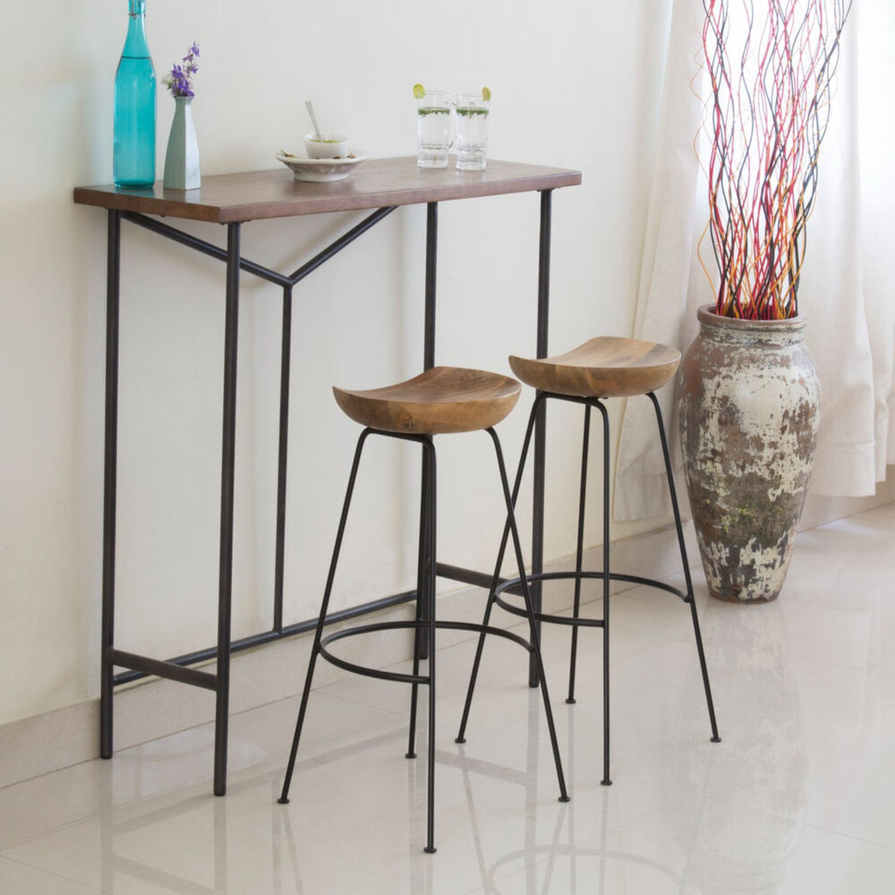 26" Wood Brown And Light Gray Backless Counter Height Bar Chair With Footrest By Homeroots | Bar Stools | Modishstore - 5