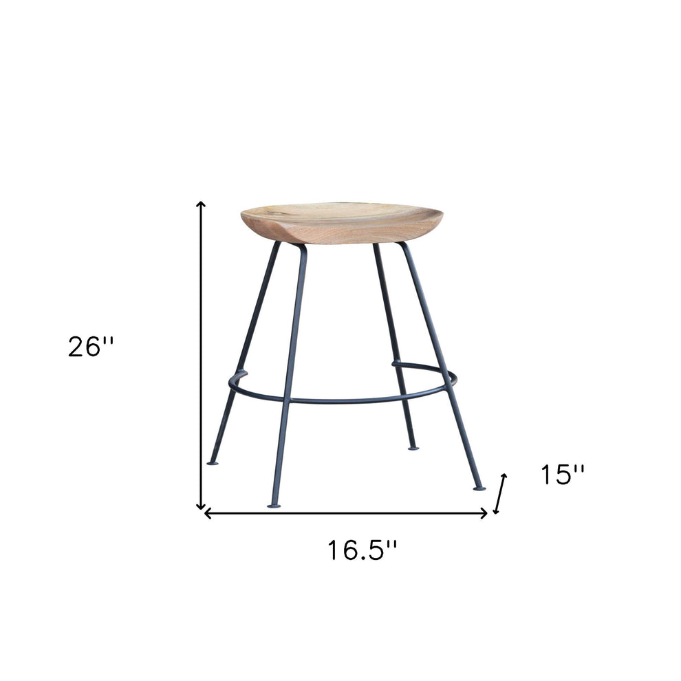 26" Wood Brown And Light Gray Backless Counter Height Bar Chair With Footrest By Homeroots | Bar Stools | Modishstore - 6