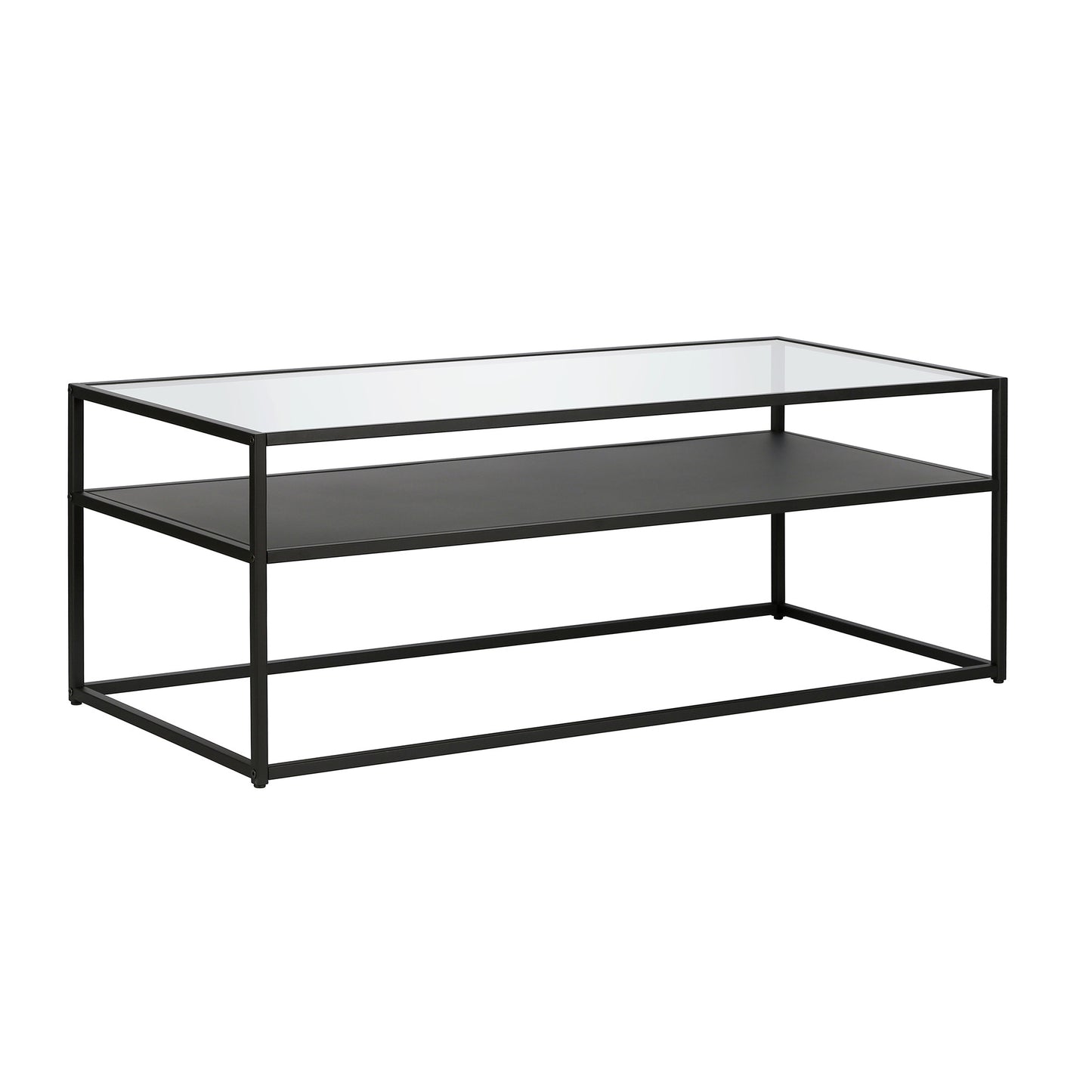 46" Black Glass Rectangular Coffee Table With Shelf By Homeroots | Coffee Tables | Modishstore