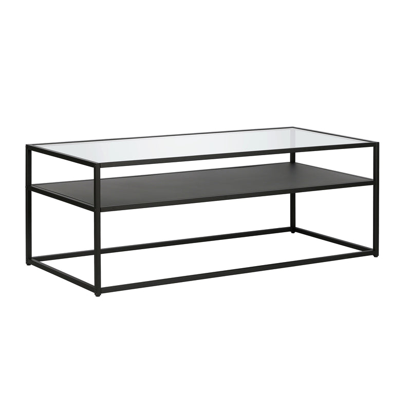 46" Black Glass Rectangular Coffee Table With Shelf By Homeroots | Coffee Tables | Modishstore