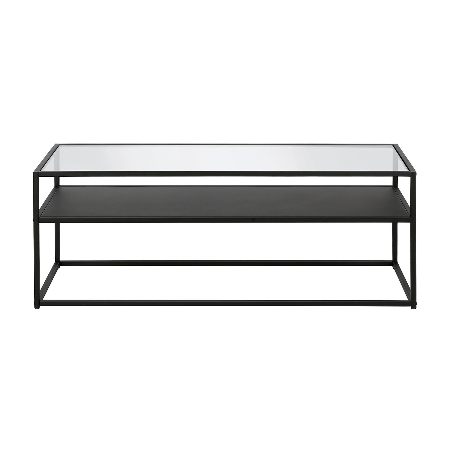 46" Black Glass Rectangular Coffee Table With Shelf By Homeroots | Coffee Tables | Modishstore - 2