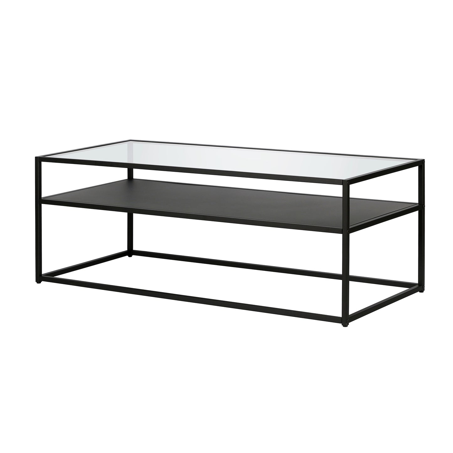 46" Black Glass Rectangular Coffee Table With Shelf By Homeroots | Coffee Tables | Modishstore - 3