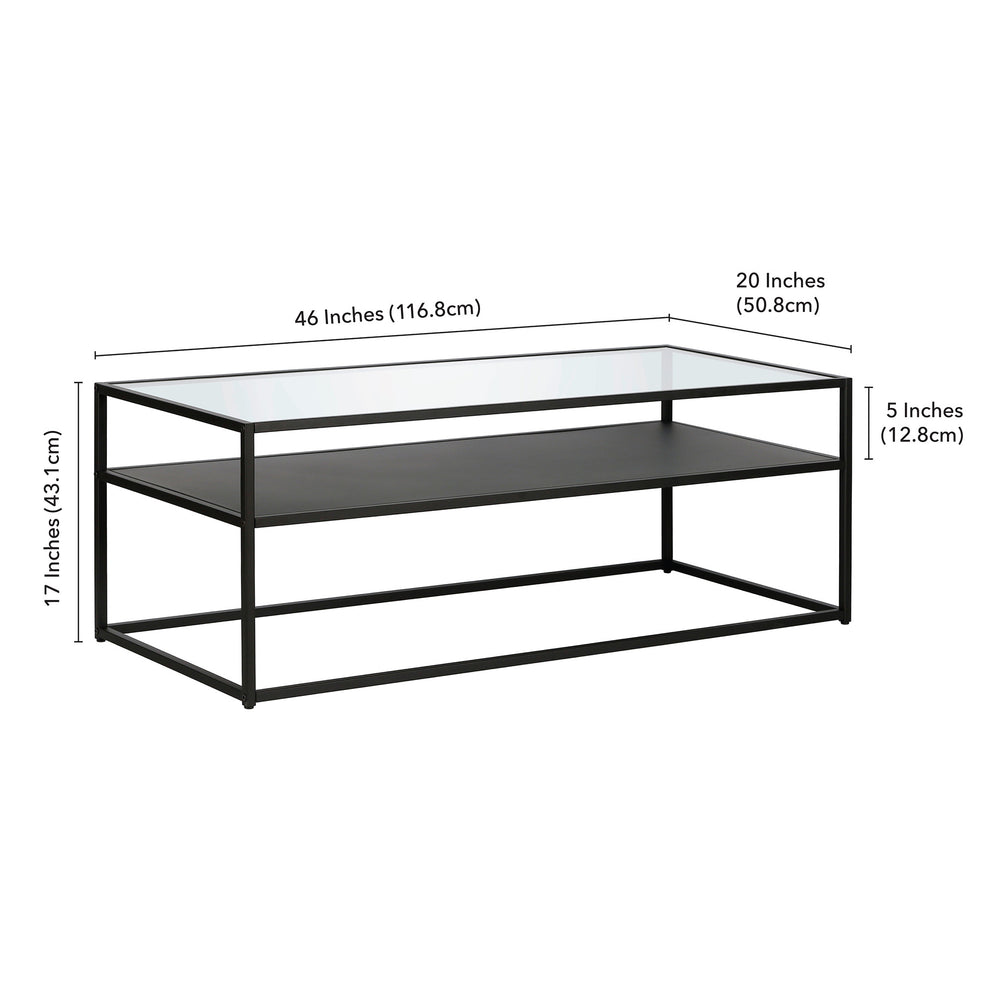 46" Black Glass Rectangular Coffee Table With Shelf By Homeroots | Coffee Tables | Modishstore - 8
