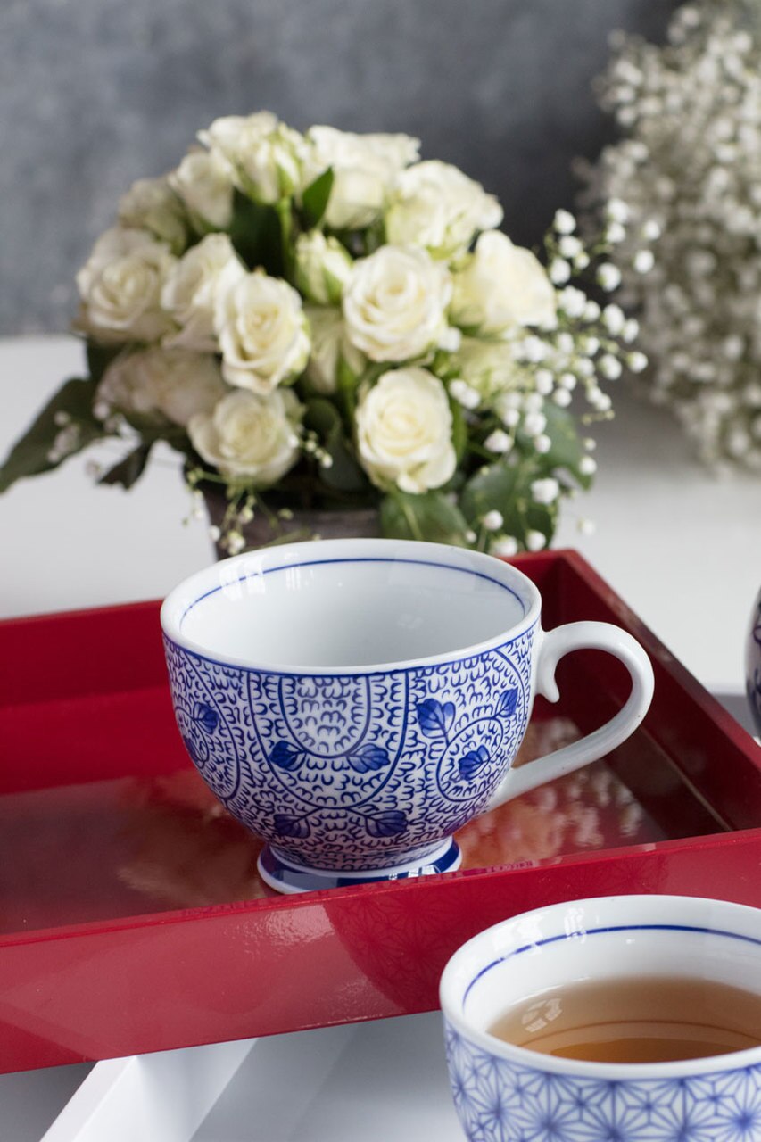 Blue & White Ceramic Coffee Cup Set of 4 by Vagabond Vintage | Modishstore | Drinkware-2