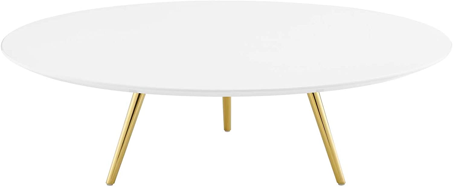 Modway Lippa 47" Round Wood Top Coffee Table with Tripod Base in Gold White | Coffee Tables | Modishstore
