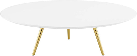 Modway Lippa 47" Round Wood Top Coffee Table with Tripod Base in Gold White | Coffee Tables | Modishstore