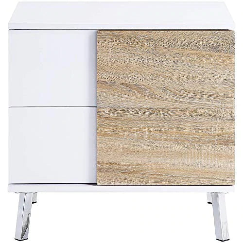Transitional Wooden Dual Tone End Table With 2 Drawers, White And Brown - Bm221389 By Benzara | End Tables |  Modishstore 