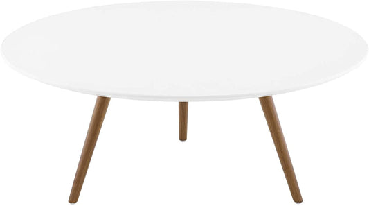 Lippa 36" Round Wood Top Coffee Table with Tripod Base in Walnut White | Coffee Tables | Modishstore