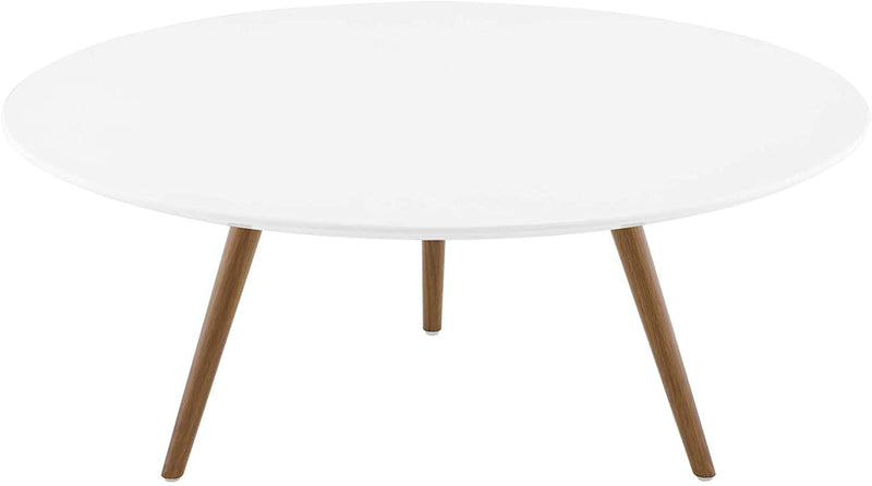 Lippa 36" Round Wood Top Coffee Table with Tripod Base in Walnut White | Coffee Tables | Modishstore