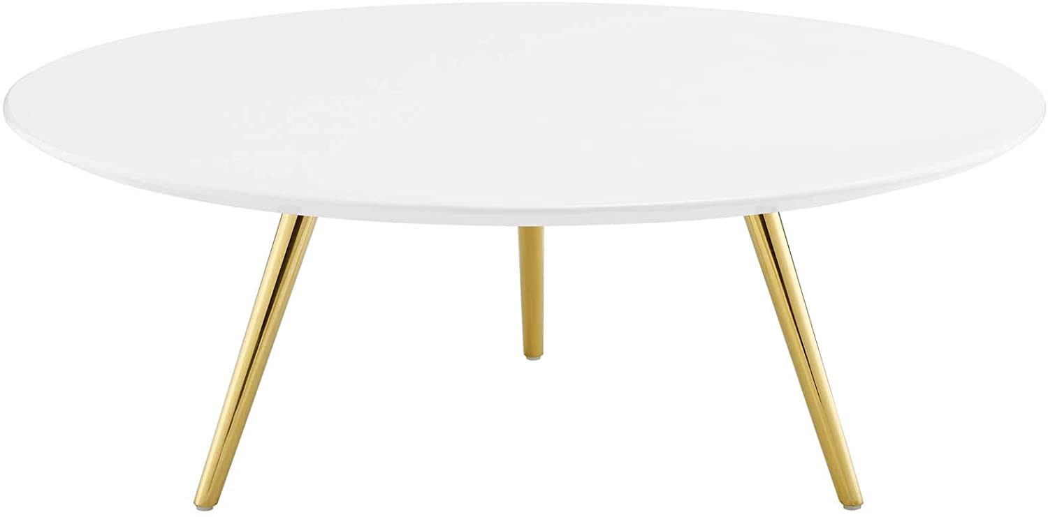 Modway Lippa 40" Round Wood Top Coffee Table with Tripod Base in Gold White | Coffee Tables | Modishstore