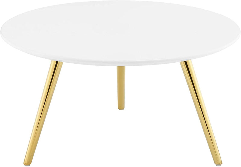 Modway Lippa 28" Round Wood Top Coffee Table with Tripod Base in Gold White | Coffee Tables | Modishstore