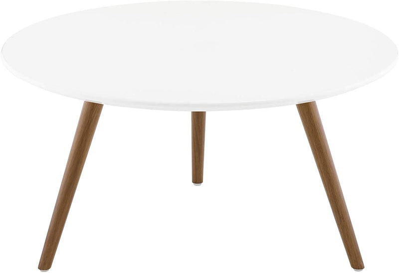 Modway Lippa 28" Round Wood Top Coffee Table with Tripod Base in Walnut White | Coffee Tables | Modishstore