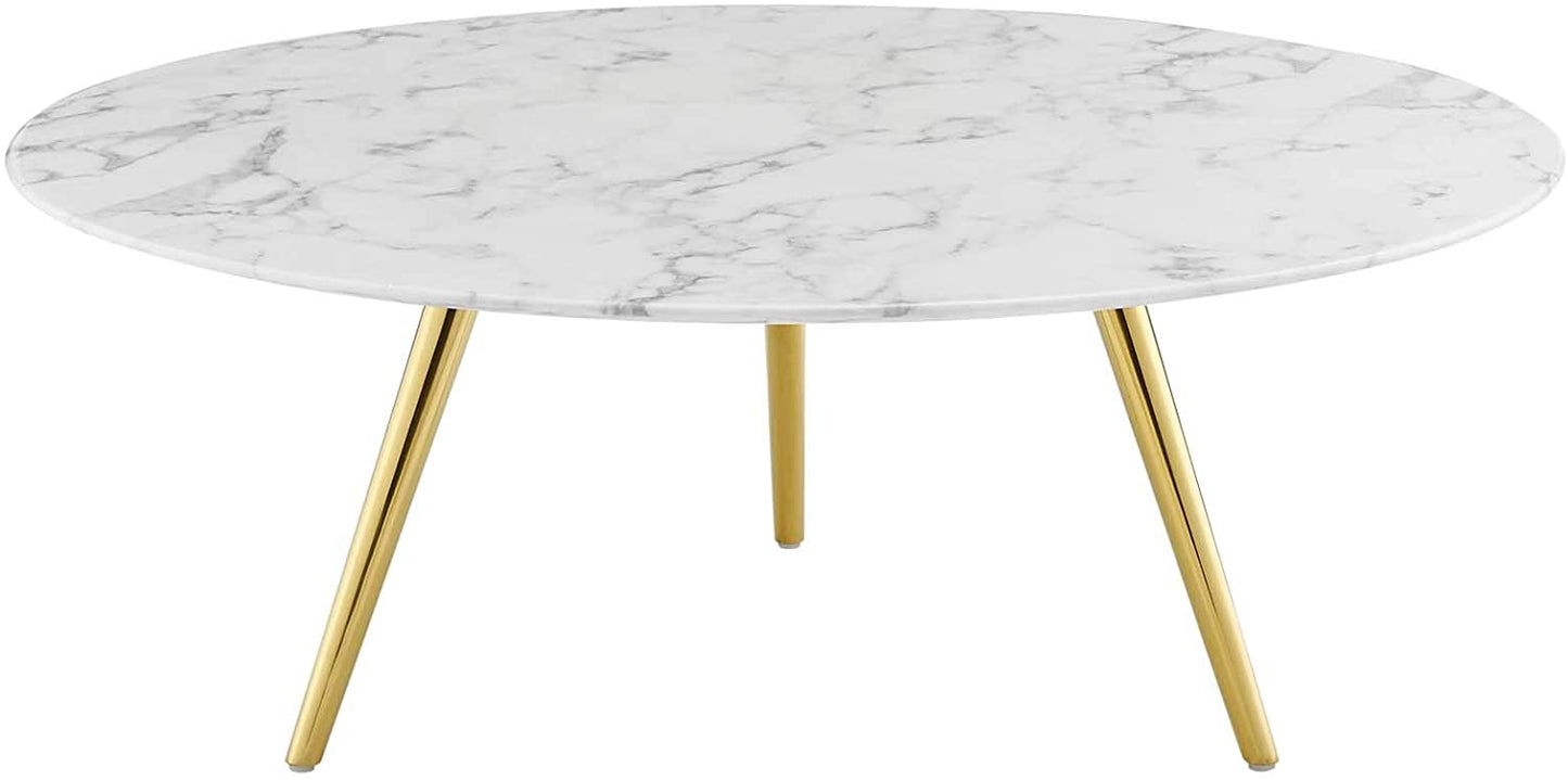 Modway Lippa 40" Round Artificial Marble Coffee Table with Tripod Base in Gold White | Coffee Tables | Modishstore