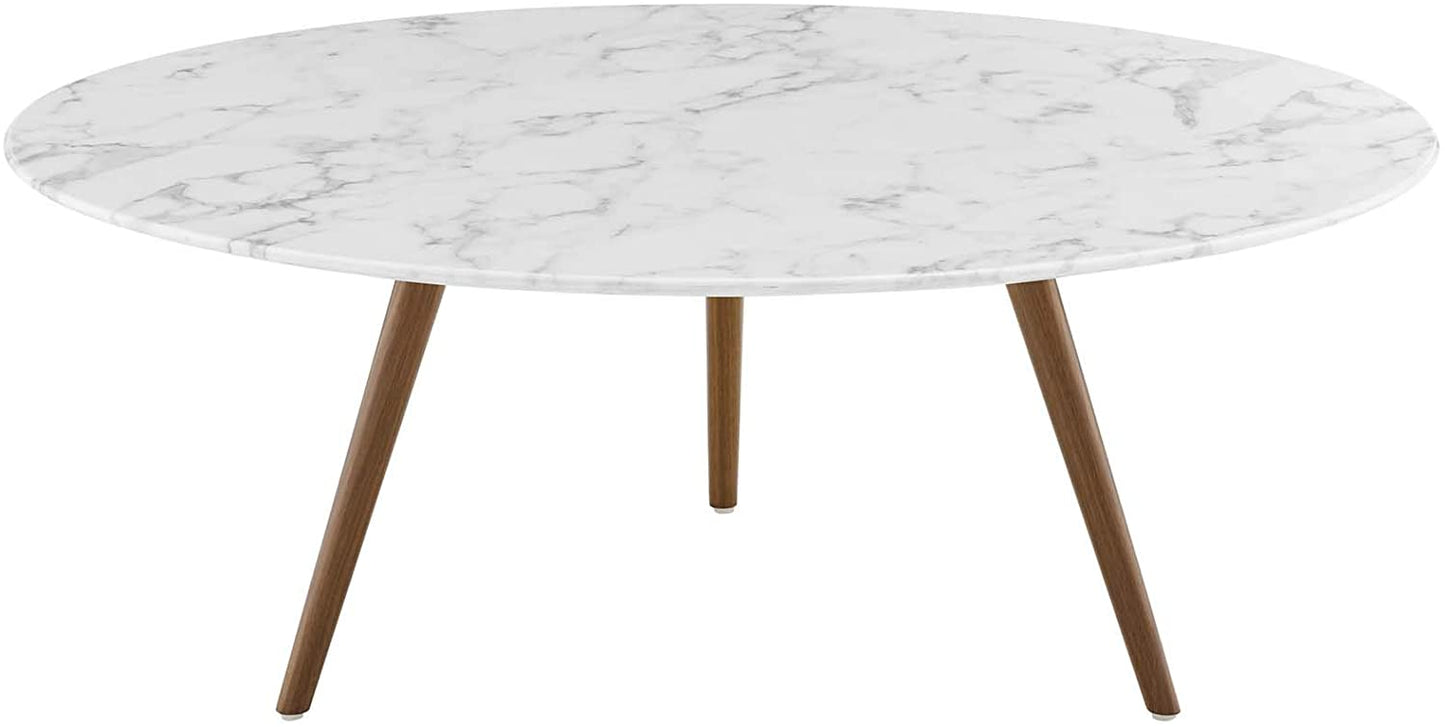Modway Lippa 40" Round Artificial Marble Coffee Table with Tripod Base in Walnut White | Coffee Tables | Modishstore