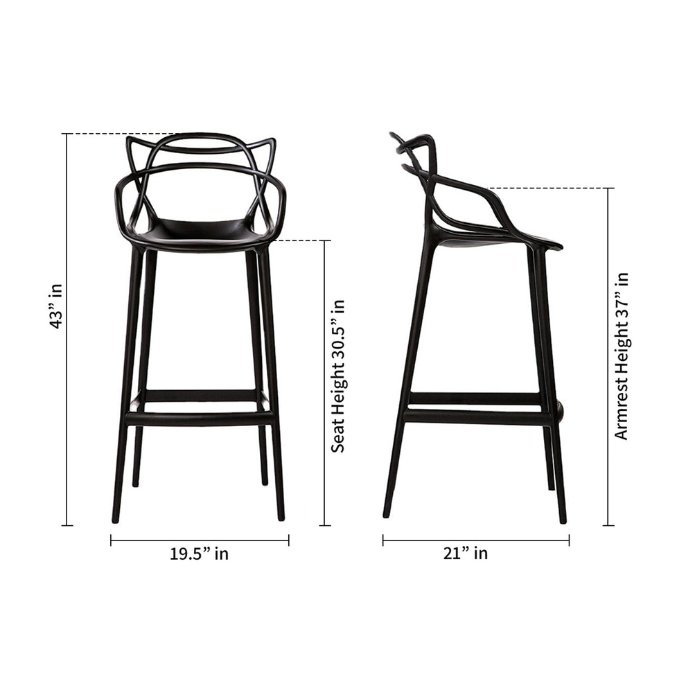 31" Black Bar Chair with Footrest By Homeroots | Bar Stools | Modishstore - 5