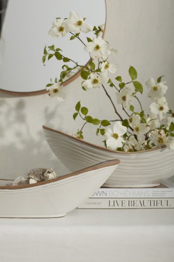 Kelyfos White Flower Bowl/ Serving Bowl by Accent Decor | Decorative Bowls | Modishstore - 6