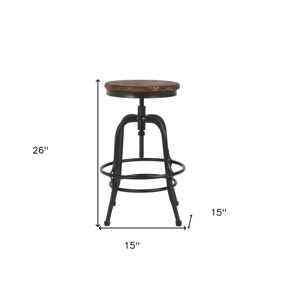 24" Brown And Black Iron Backless Adjustable Height Bar Chair With Footrest By Homeroots | Bar Stools | Modishstore - 6