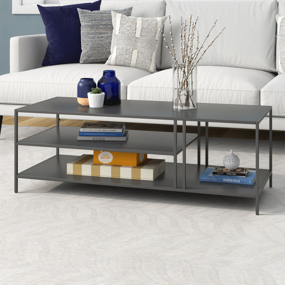 48" Gray Steel Rectangular Coffee Table With Two Shelves By Homeroots | Coffee Tables | Modishstore - 5